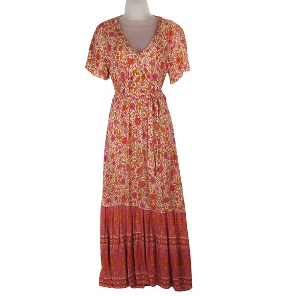Dresses & Skirts - Unbranded Boho Floral Women's Maxi Dress In Pink Orange Paisley Print Romantic
